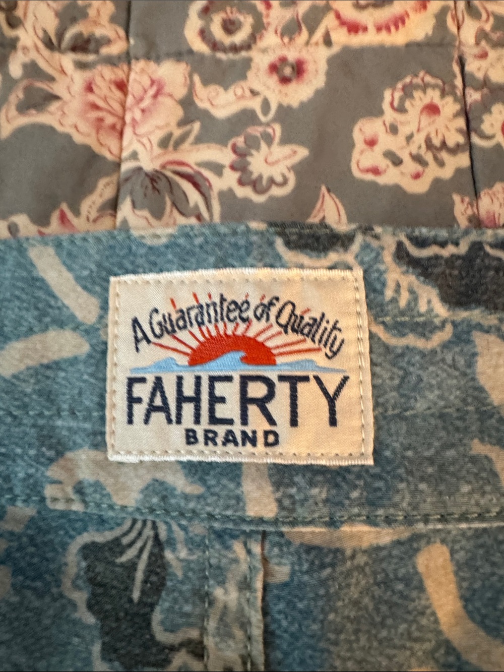 NWOT/Faherty Blue and Cream Floral Board Shorts/38" Waist